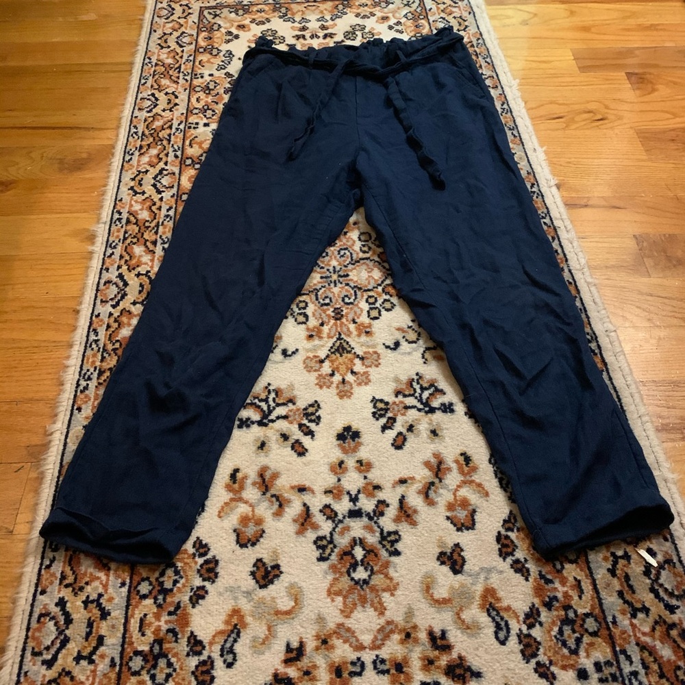 Navy Blue Paper Bag Pants